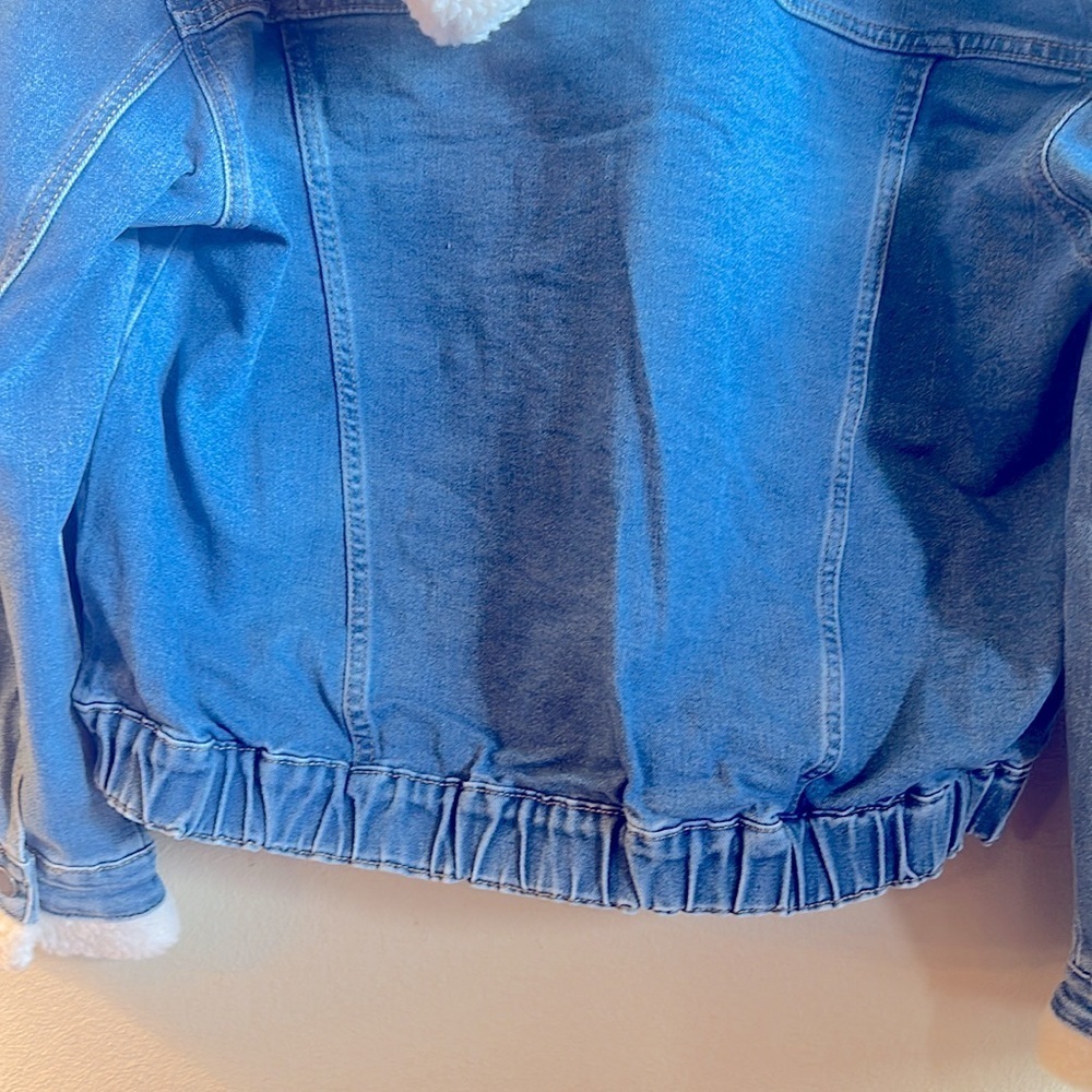 Veveret Faux Fur Hooded Denim Jacket Size Large Blue Collared Neckline Sherpa - Picture 8 of 15